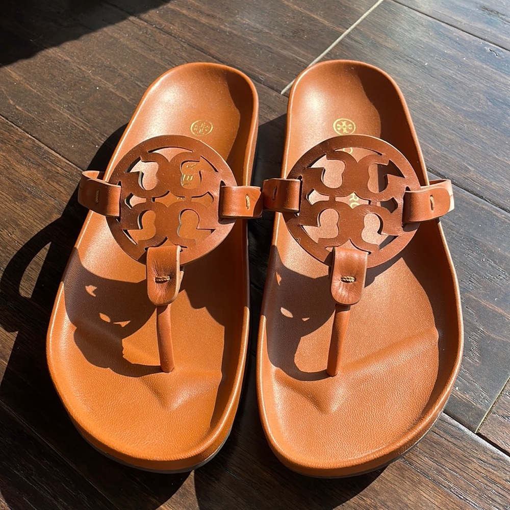 Tory Burch Brown Leather Miller Thong Sandals